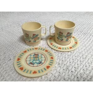 Vintage Chilton Plastic Childs Gingerbread Clown Toy Cup & Saucer Toy Pair 714A